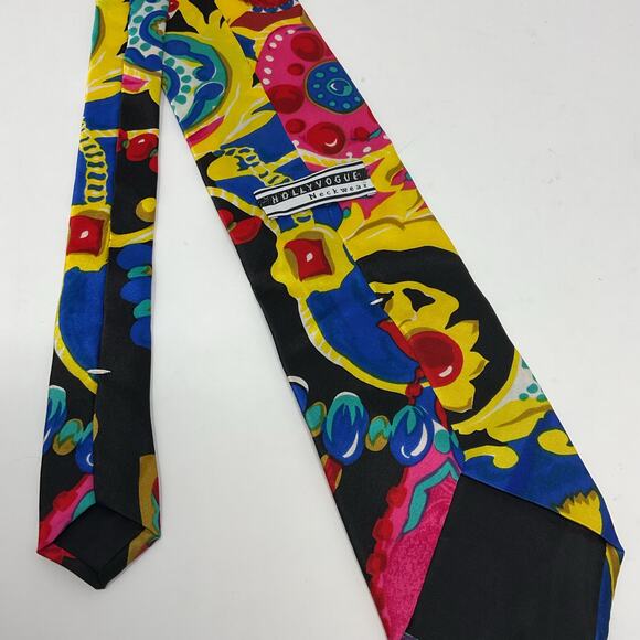 Vintage Hollyvogue 100% Silk Men Abstract Tie Jewels Luxury Necktie  Geometric - Picture 5 of 6